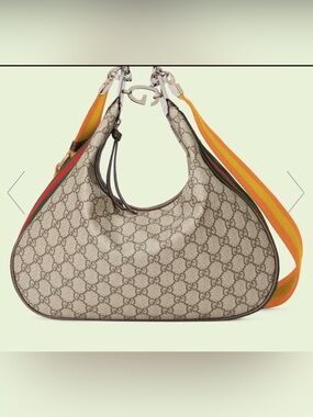 Gucci/Beige GG Supreme Shoulder Hobo Bag with Removable Striped Strap/NWT!